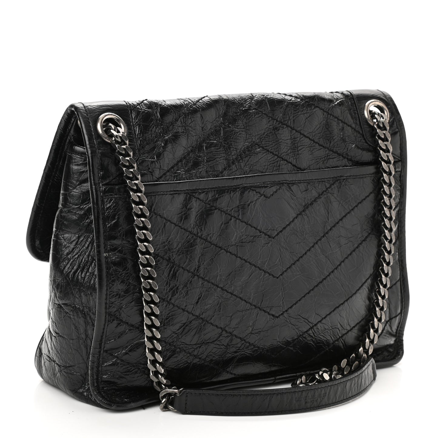 Crinkled Calfskin Matelasse Monogram Medium Niki Chain Satchel Black