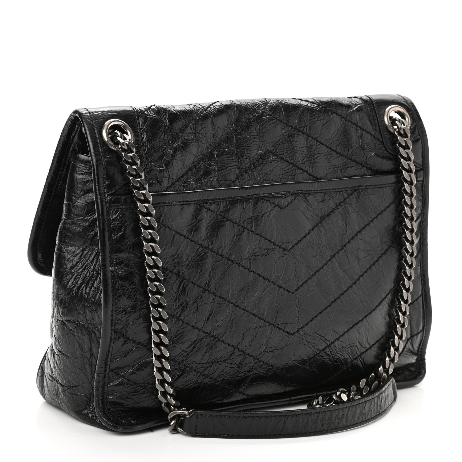 Saint Laurent Crinkled Calfskin Matelasse Monogram Medium Niki Chain Satchel Black 3 of 11