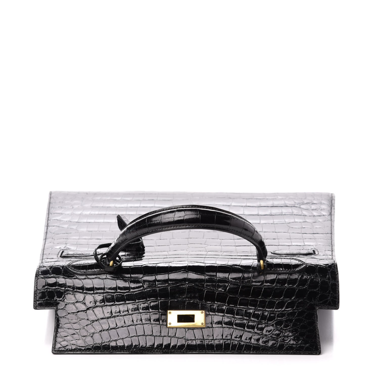 Hermes Shiny Crocodile Kelly Sellier 32 Black 16 of 33