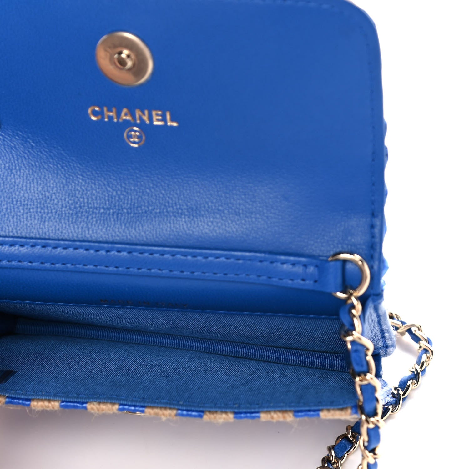 Chanel Raffia Jute Striped Belt Bag Blue Beige 8 of 13