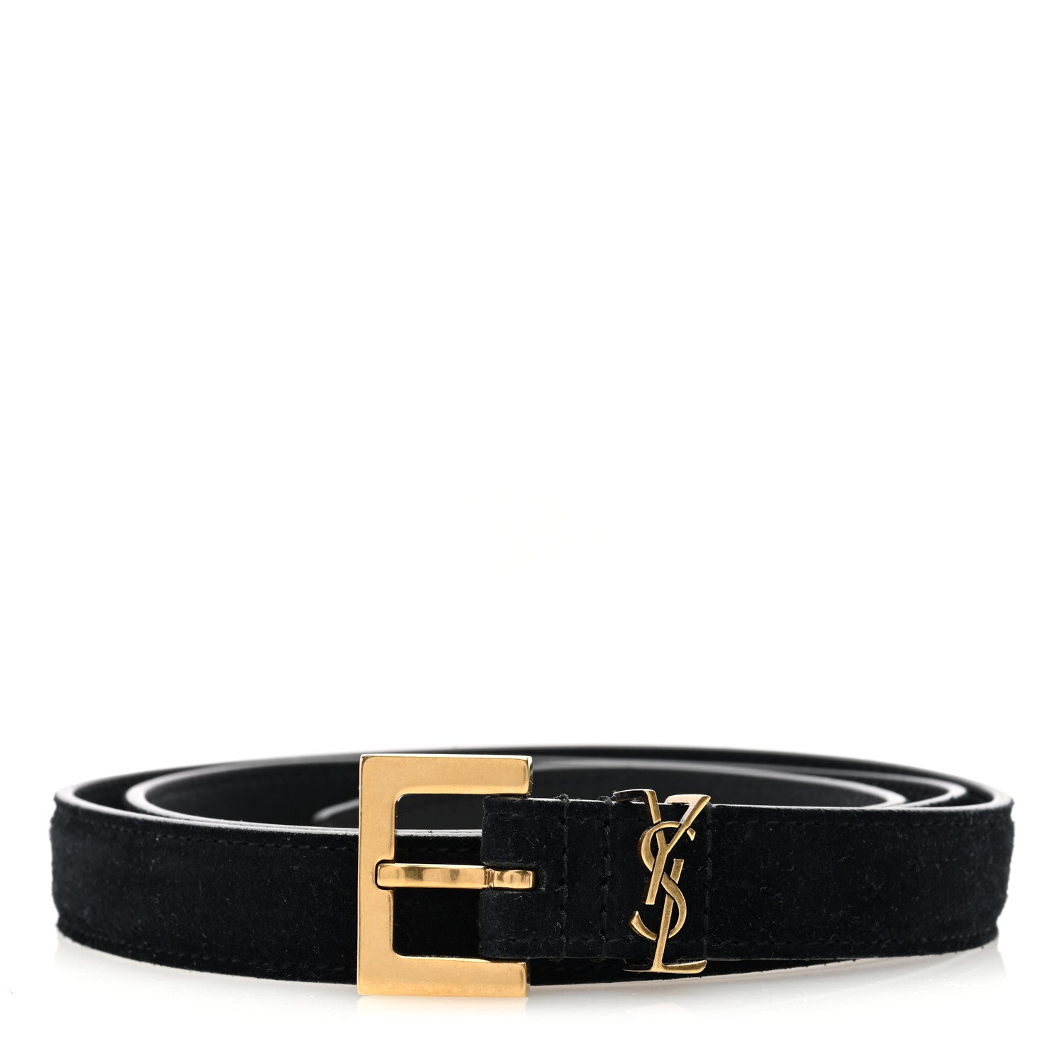 Saint Laurent Suede Calfskin Monogram Square Buckle Belt 85 34 Black 1 of 5