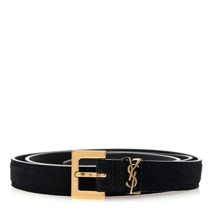 Saint Laurent Suede Calfskin Monogram Square Buckle Belt 85 34 Black 1 of 5