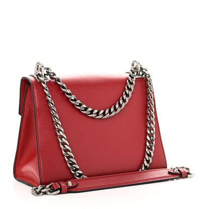 Prada Saffiano Cuir Calfskin Monochrome Envelope Flap Chain Shoulder Bag Fuoco 3 of 9