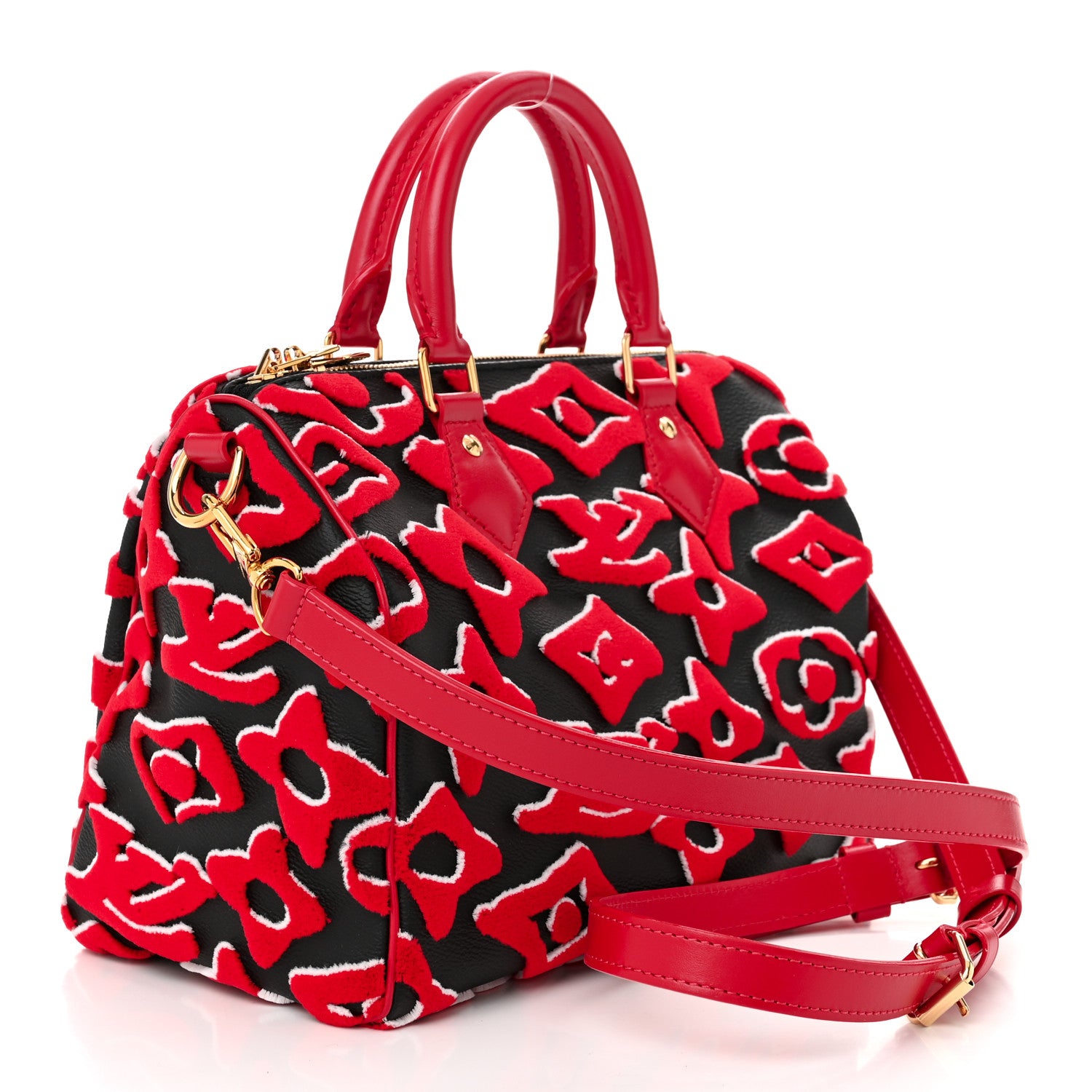 Louis Vuitton X UF Tufted Monogram Speedy Bandouliere 25 Black Red 3 of 10