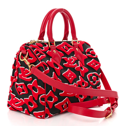Louis Vuitton X UF Tufted Monogram Speedy Bandouliere 25 Black Red 3 of 10
