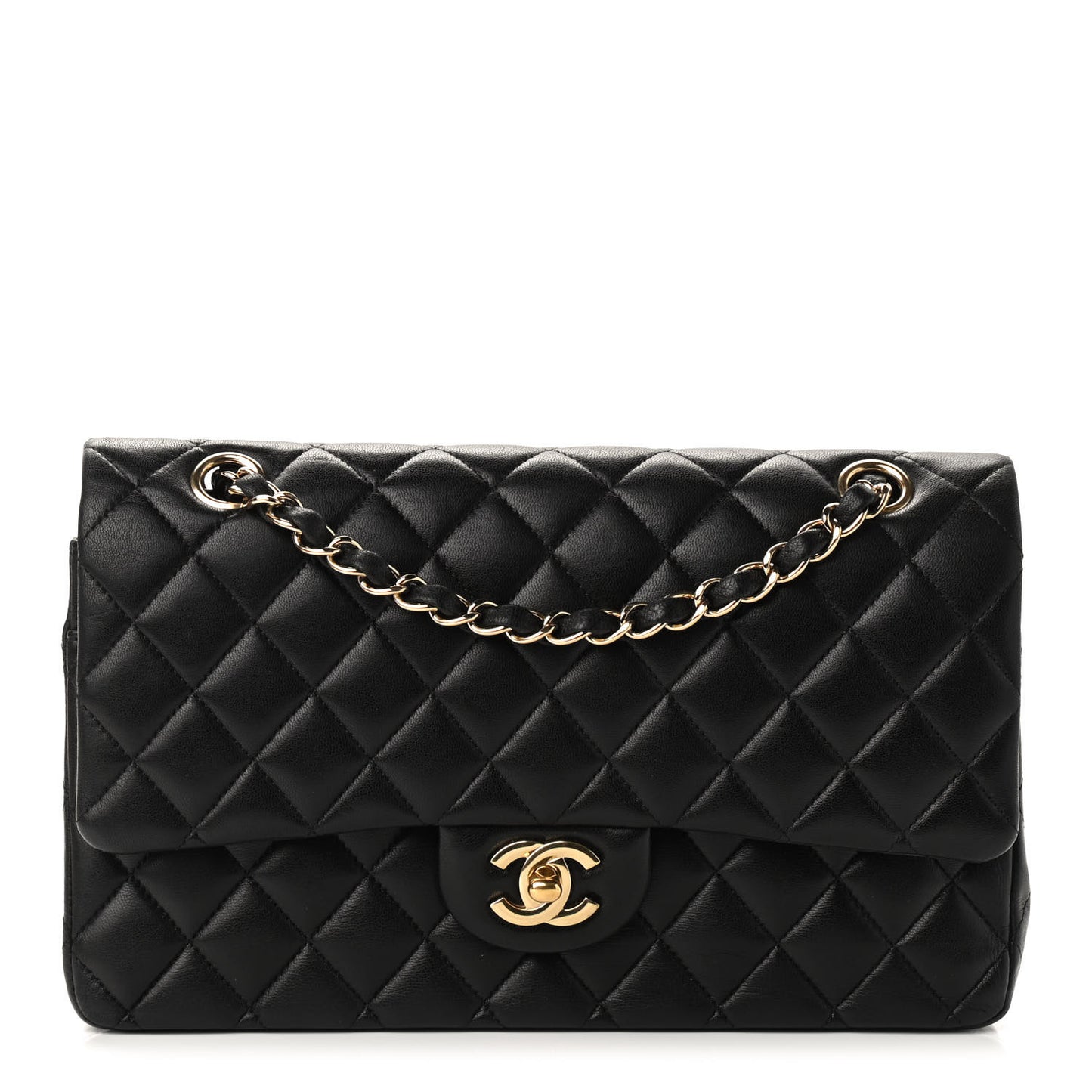 Lambskin Quilted Medium Double Flap Black