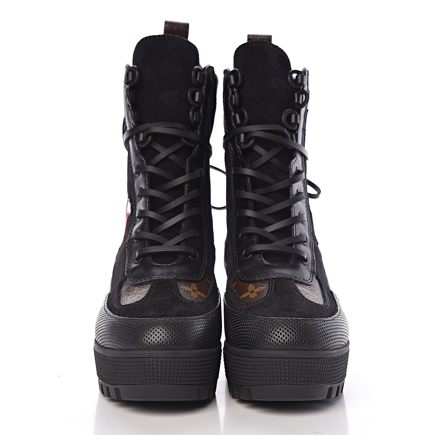 Suede Calfskin Monogram LV Black Heart Laureate Platform Desert Boots 37 Black