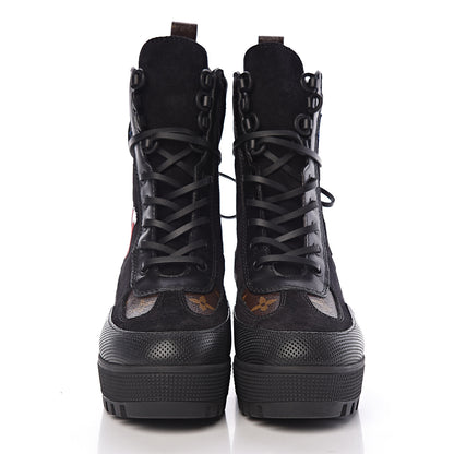 Louis Vuitton Suede Calfskin Monogram LV Black Heart Laureate Platform Desert Boots 37 Black 2 of 9