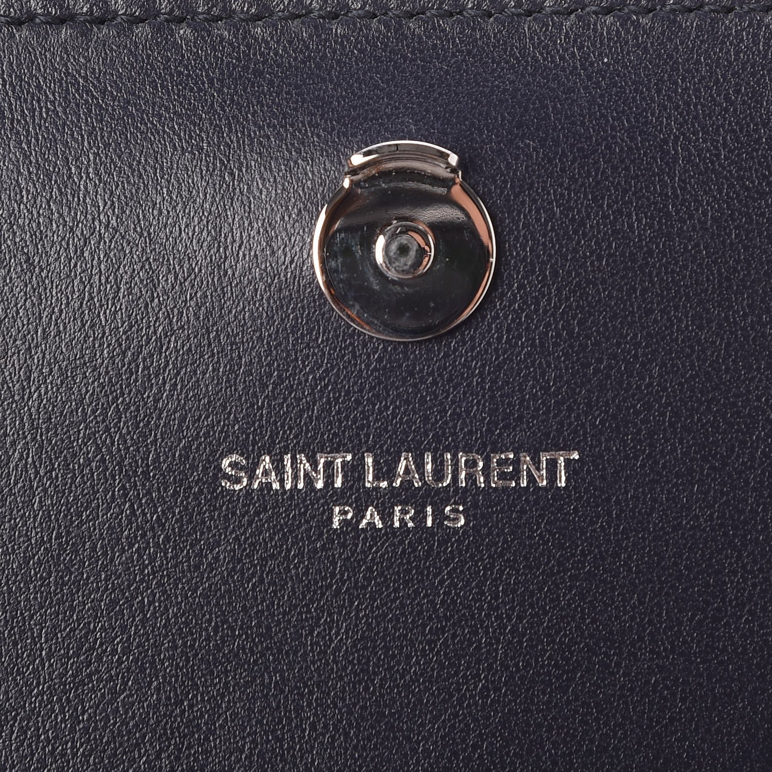 Saint Laurent Calfskin Crocodile Embossed Monogram Sunset Chain Wallet Navy 6 of 7