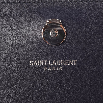 Saint Laurent Calfskin Crocodile Embossed Monogram Sunset Chain Wallet Navy 6 of 7
