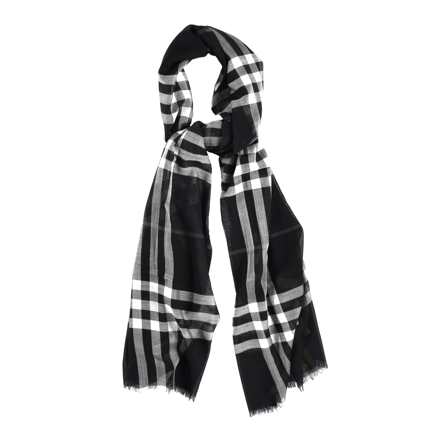 Burberry Wool Silk Gauze Giant Check Scarf Black 1 of 4