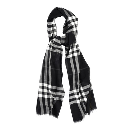 Burberry Wool Silk Gauze Giant Check Scarf Black 1 of 4
