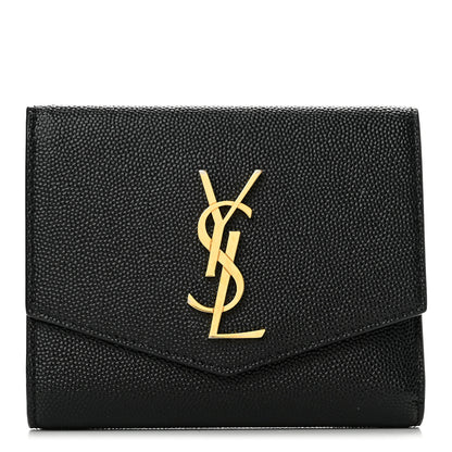 Saint Laurent Grain De Poudre Monogram Bi-Fold Wallet Black 1 of 13