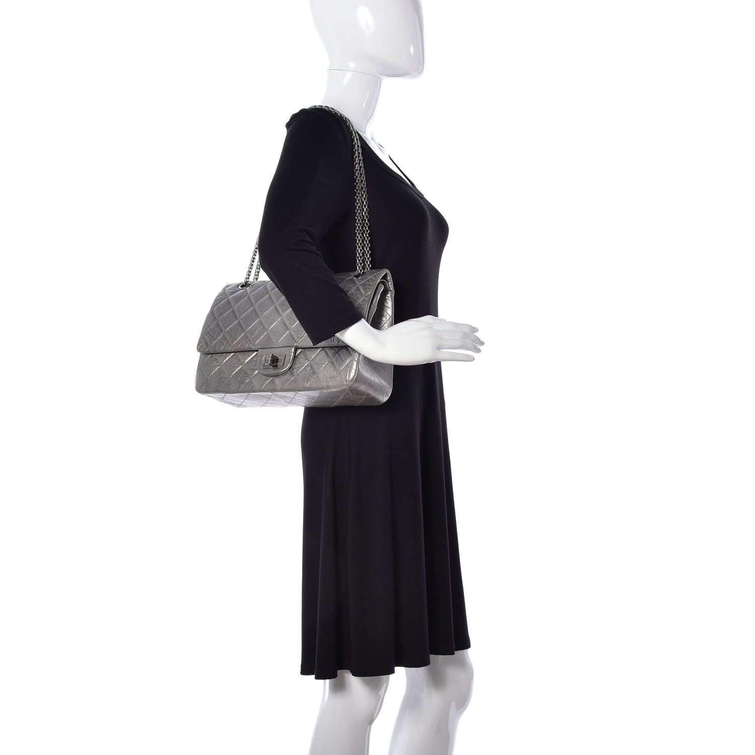 Chanel Metallic Aged Calfskin Quilted 2.55 Reissue 227 Flap Argent Fonce 2 of 9