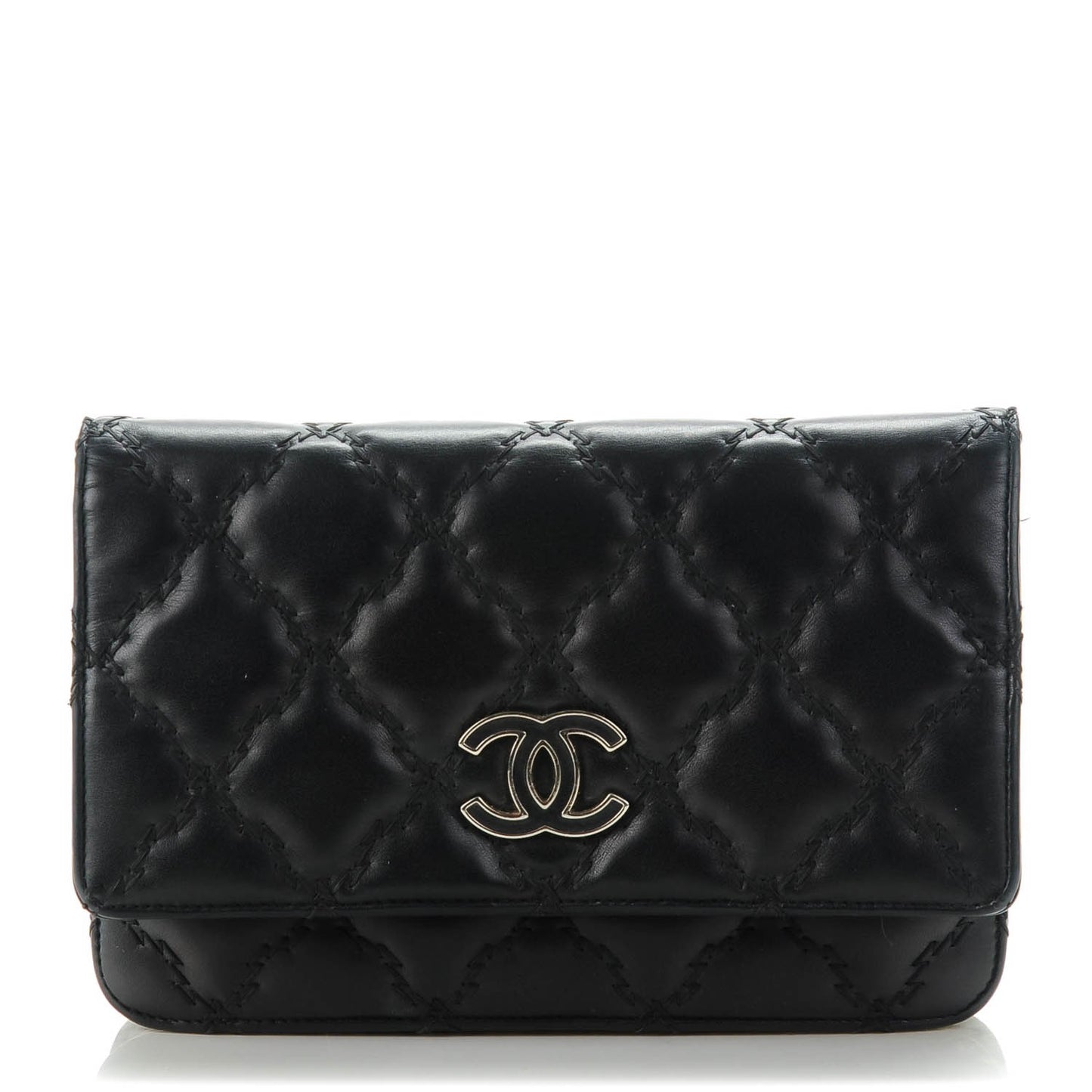 Calfskin Double Stitch Hamptons Wallet On Chain WOC Black