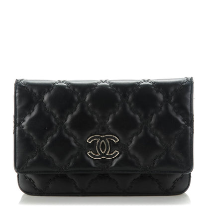 Chanel Calfskin Double Stitch Hamptons Wallet On Chain WOC Black 1 of 8