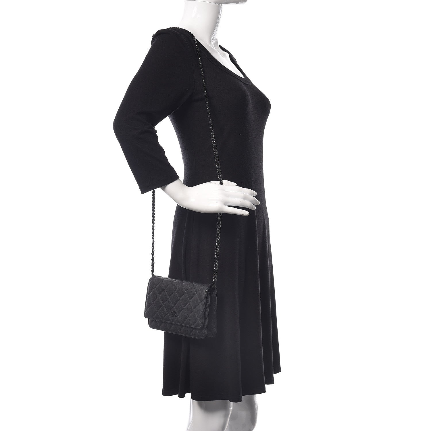 Chanel Crumpled Calfskin Quilted Wallet On Chain WOC So Black 2 of 10