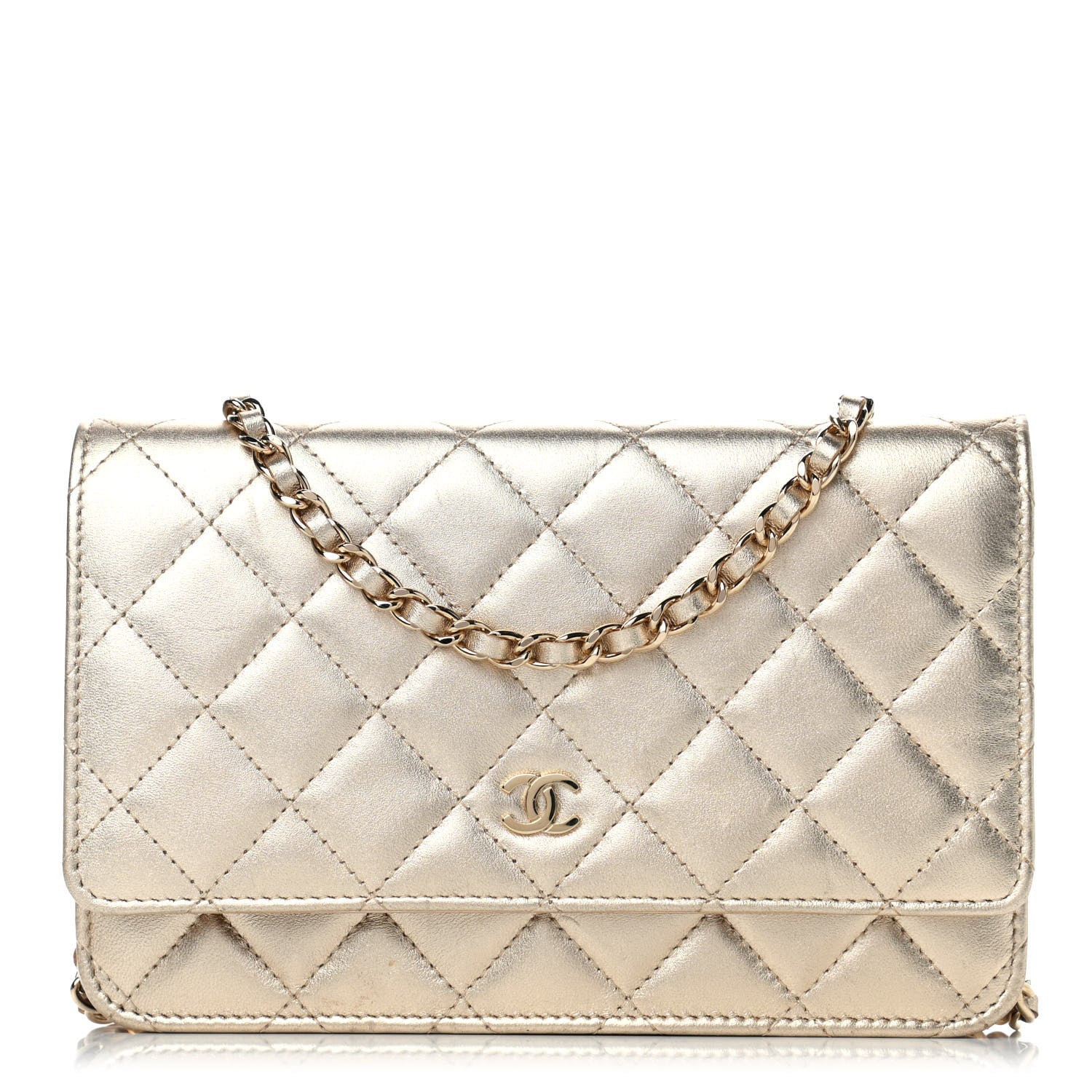 Chanel Metallic Lambskin Quilted Wallet On Chain WOC Gold 1 of 6