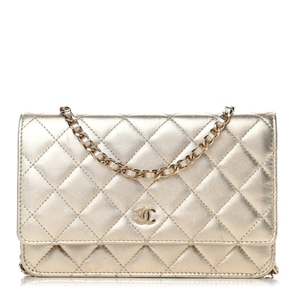 Chanel Metallic Lambskin Quilted Wallet On Chain WOC Gold 1 of 6