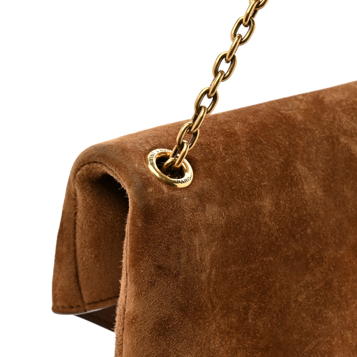 Suede Large Cassandre Pouch On Chain Caramel Cognac