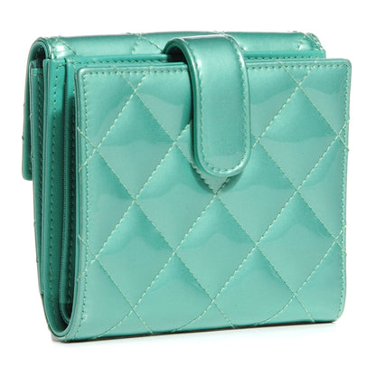 Chanel Patent Quilted Compact Wallet Green 3 of 7