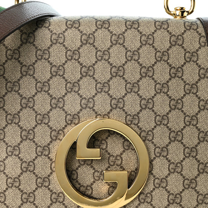 Gucci GG Supreme Monogram Textured Dollar Calfskin Web Medium Blondie Top Handle Shoulder Flap Bag Beige Ebony New Acero 8 of 10