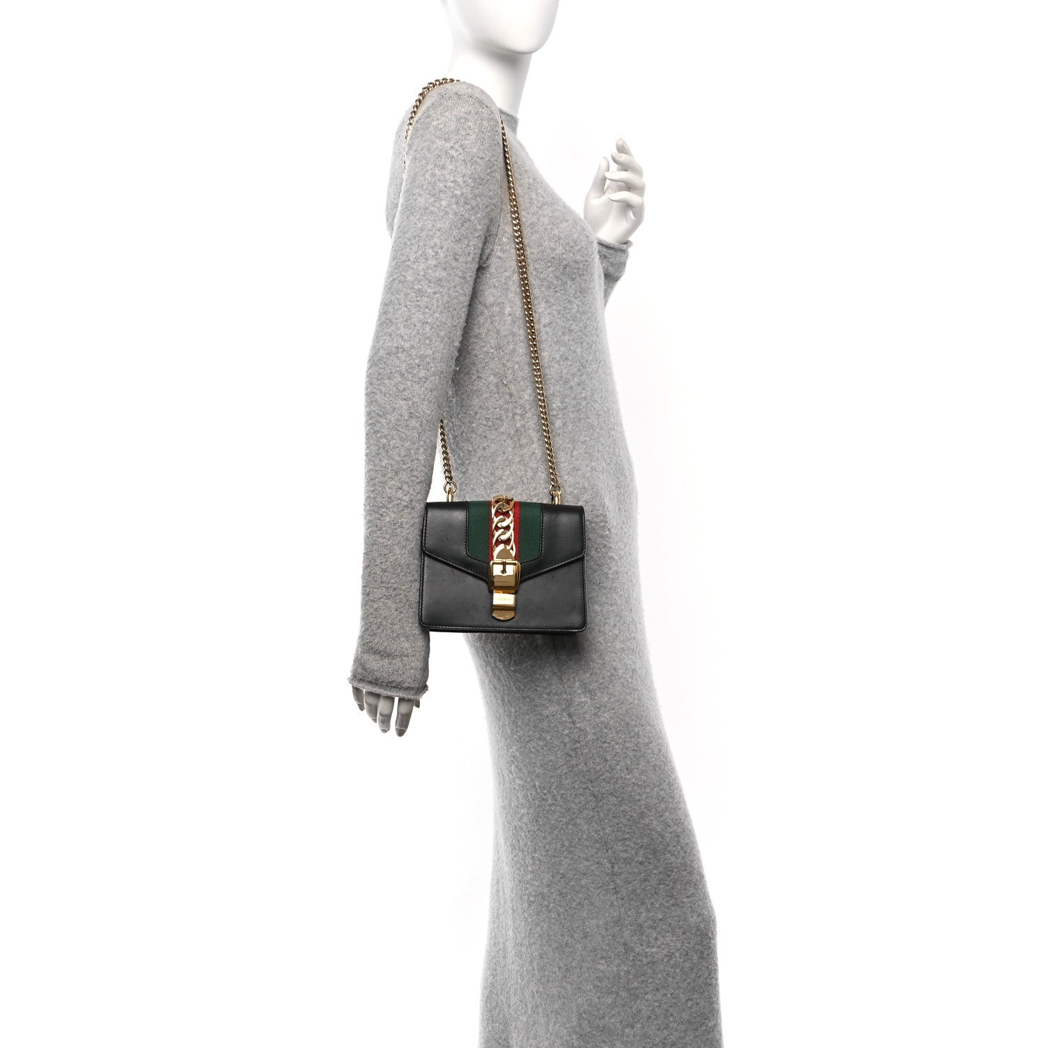 Gucci Calfskin Mini Sylvie Chain Shoulder Bag Black 2 of 10
