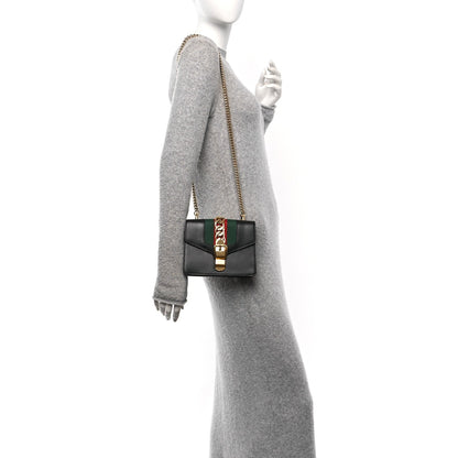 Gucci Calfskin Mini Sylvie Chain Shoulder Bag Black 2 of 10