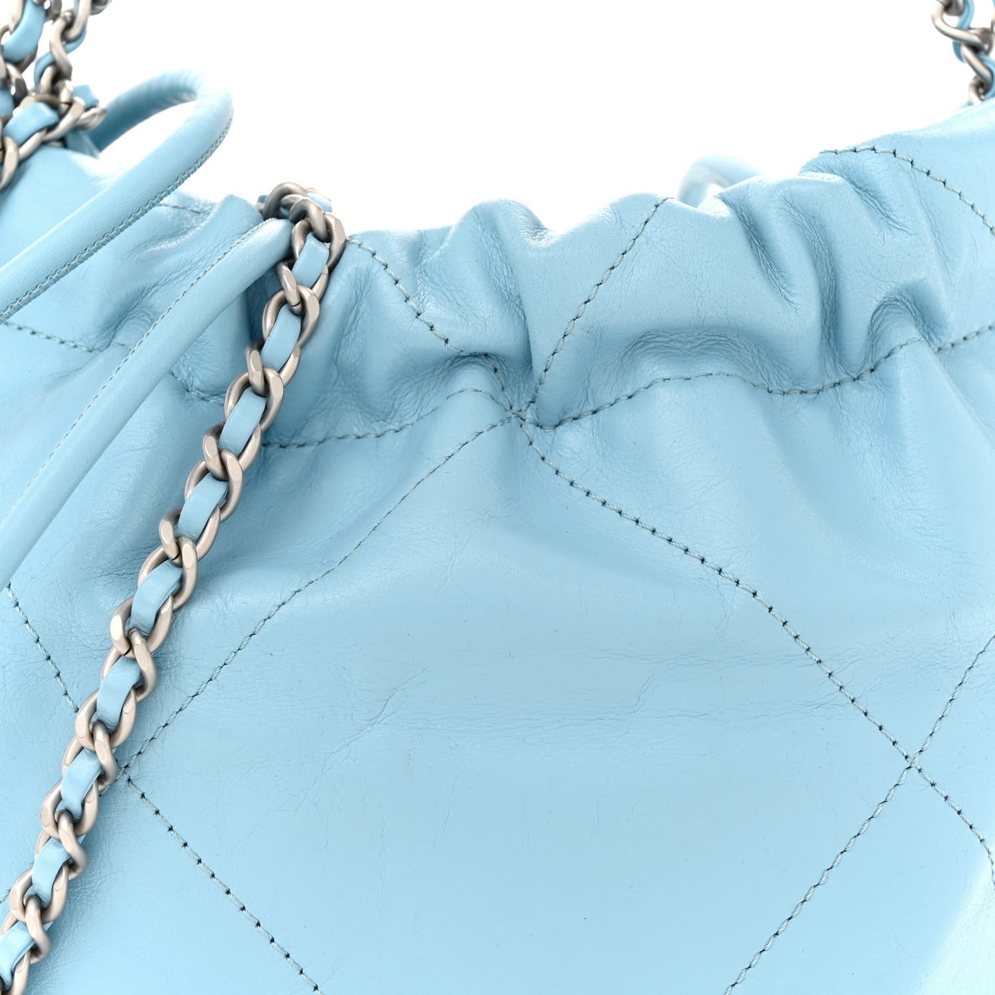 Shiny Calfskin Quilted Mini Chanel 22 Light Blue