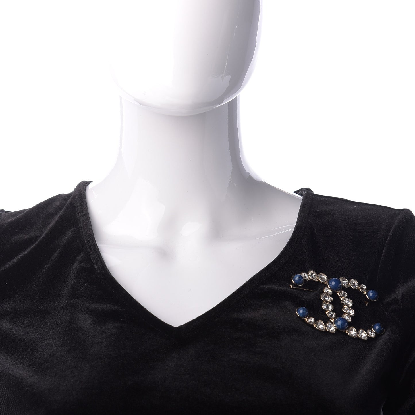 Strass Crystal CC Brooch Gold Blue