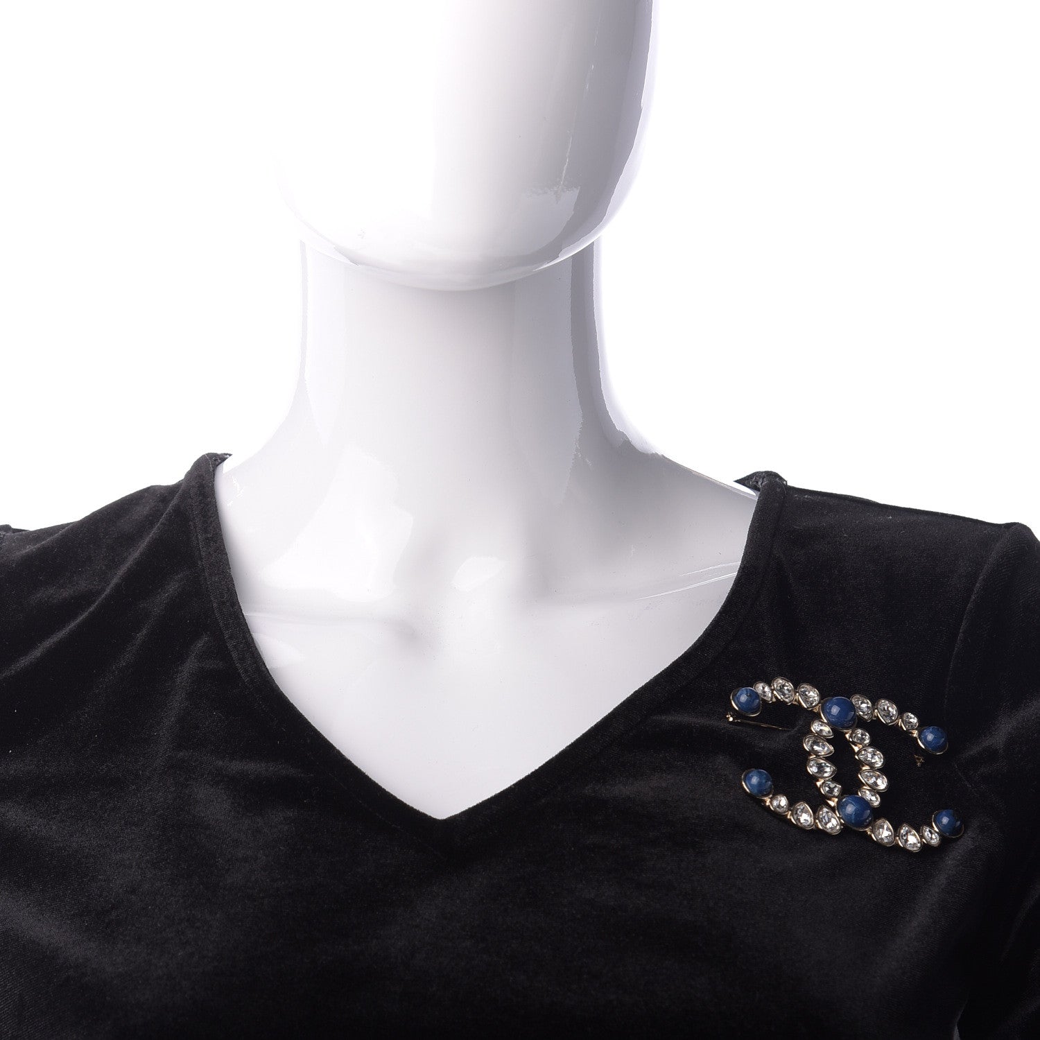 Chanel Strass Crystal CC Brooch Gold Blue 2 of 5