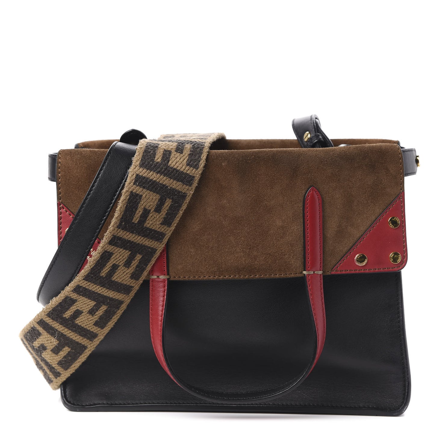 Vitello Grace Suede Small Flip Tote Black Fragola Marrone