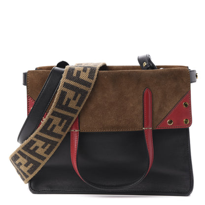 Fendi Vitello Grace Suede Small Flip Tote Black Fragola Marrone 1 of 10