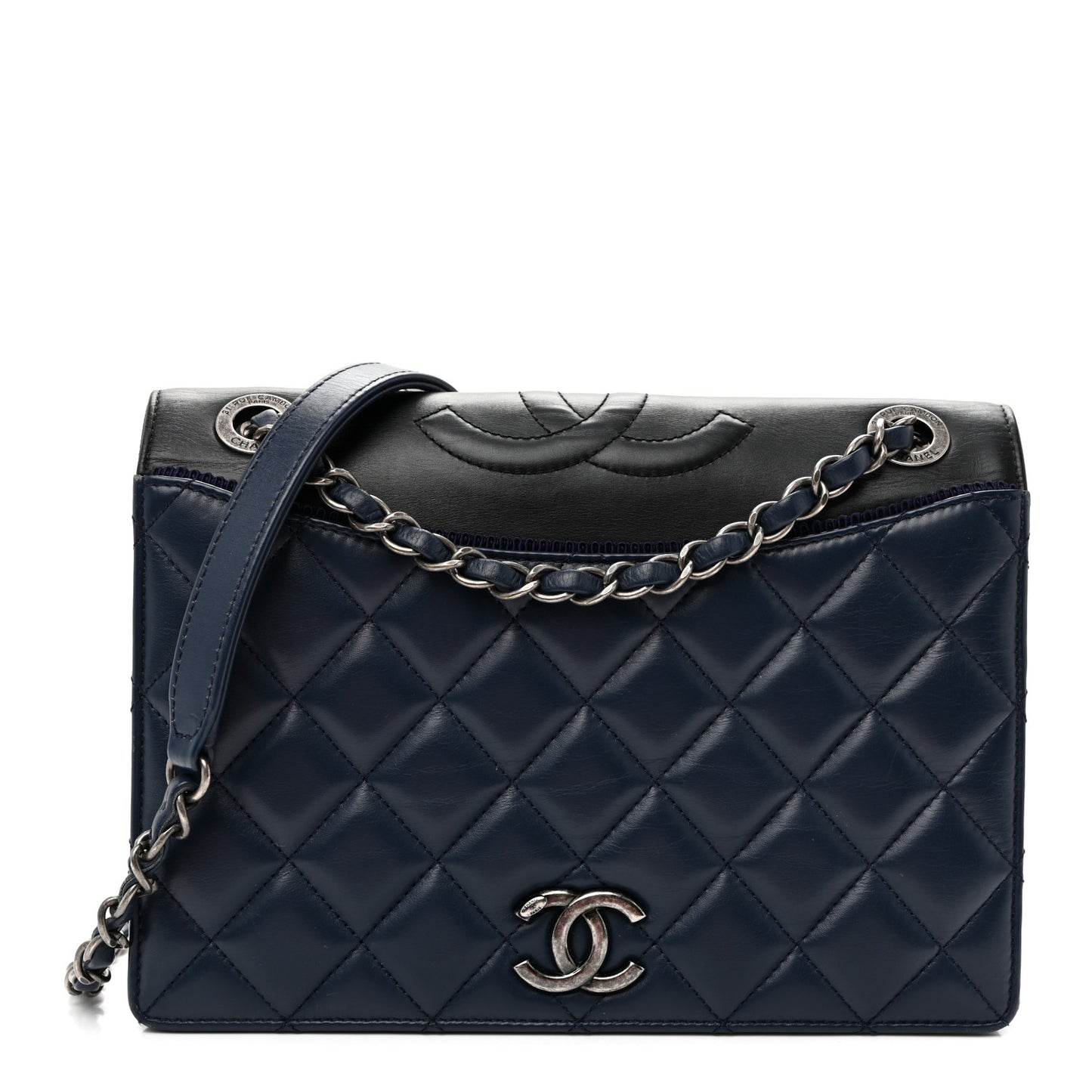 Calfskin Quilted Ballerine Flap Black Blue