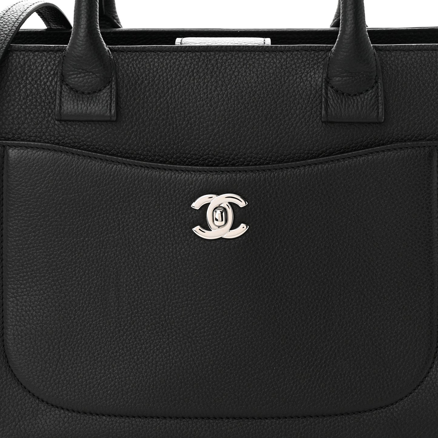 Grained Calfskin Small Neo Executive Shopper Tote Black