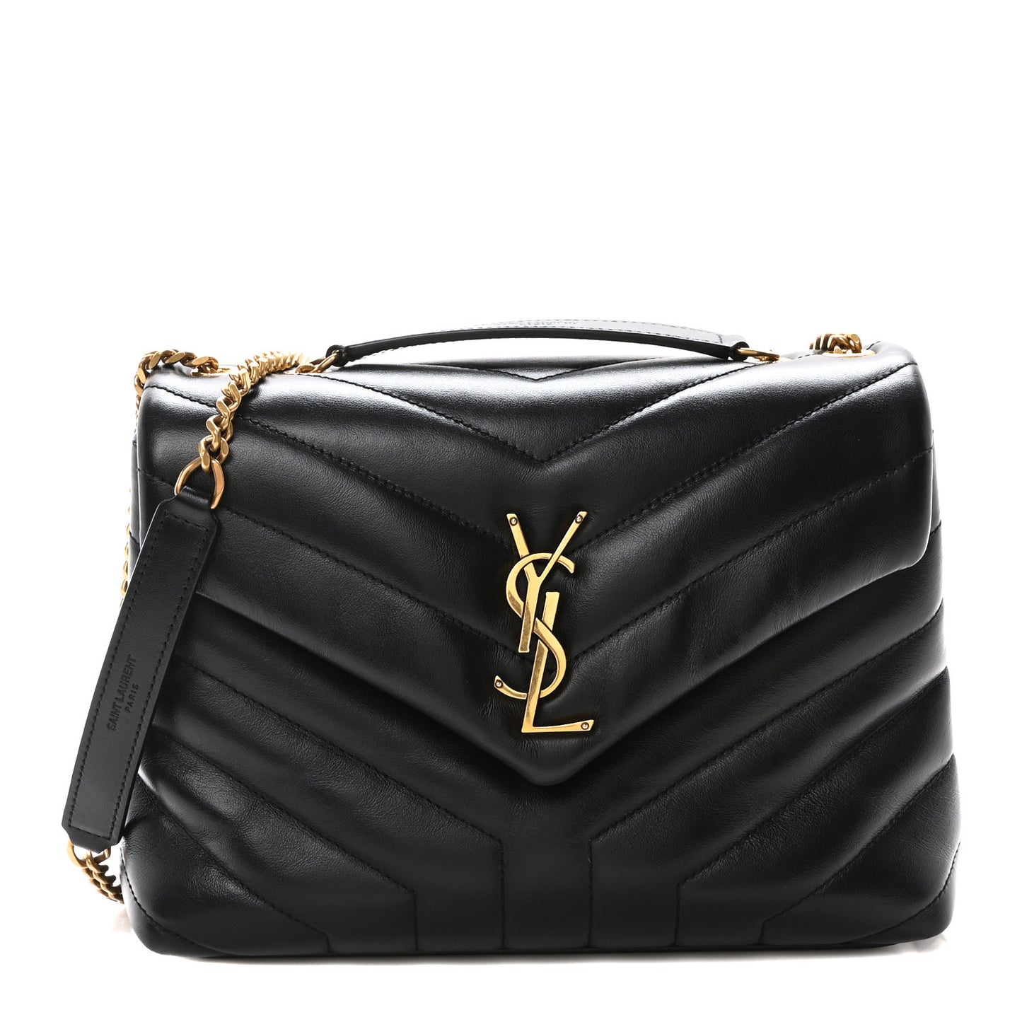 Calfskin Y Quilted Monogram Small Loulou Chain Satchel Black