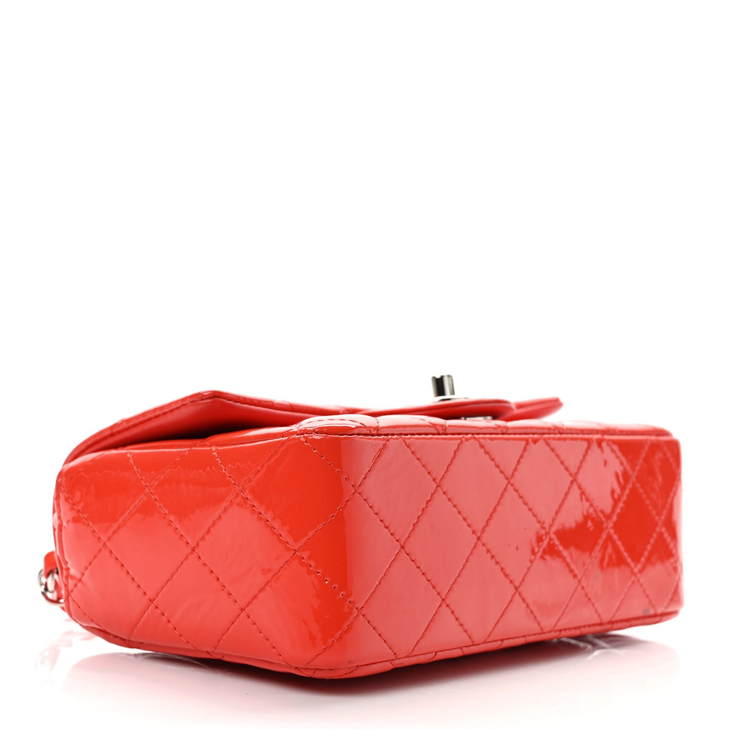 Patent Calfskin Quilted Mini Rectangular Flap Red