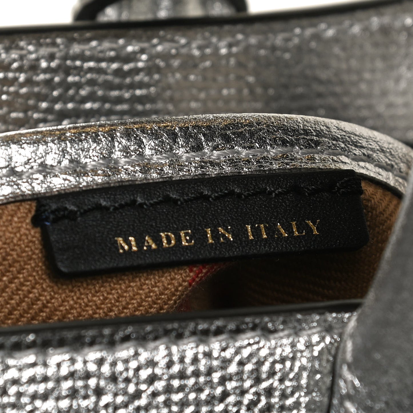 Metallic Calfskin Broguing Medium Banner Tote Silver