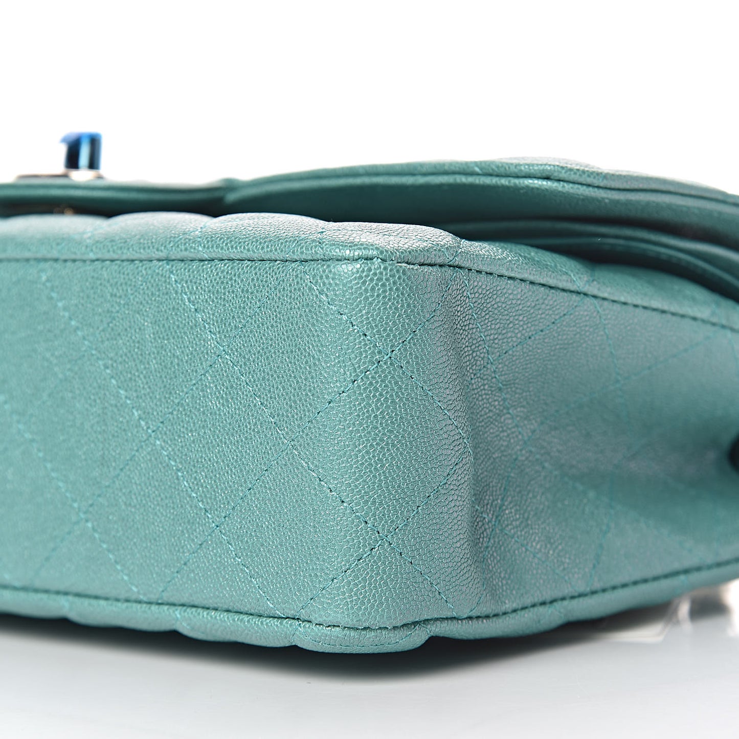 Iridescent Caviar Quilted Medium Double Flap Green