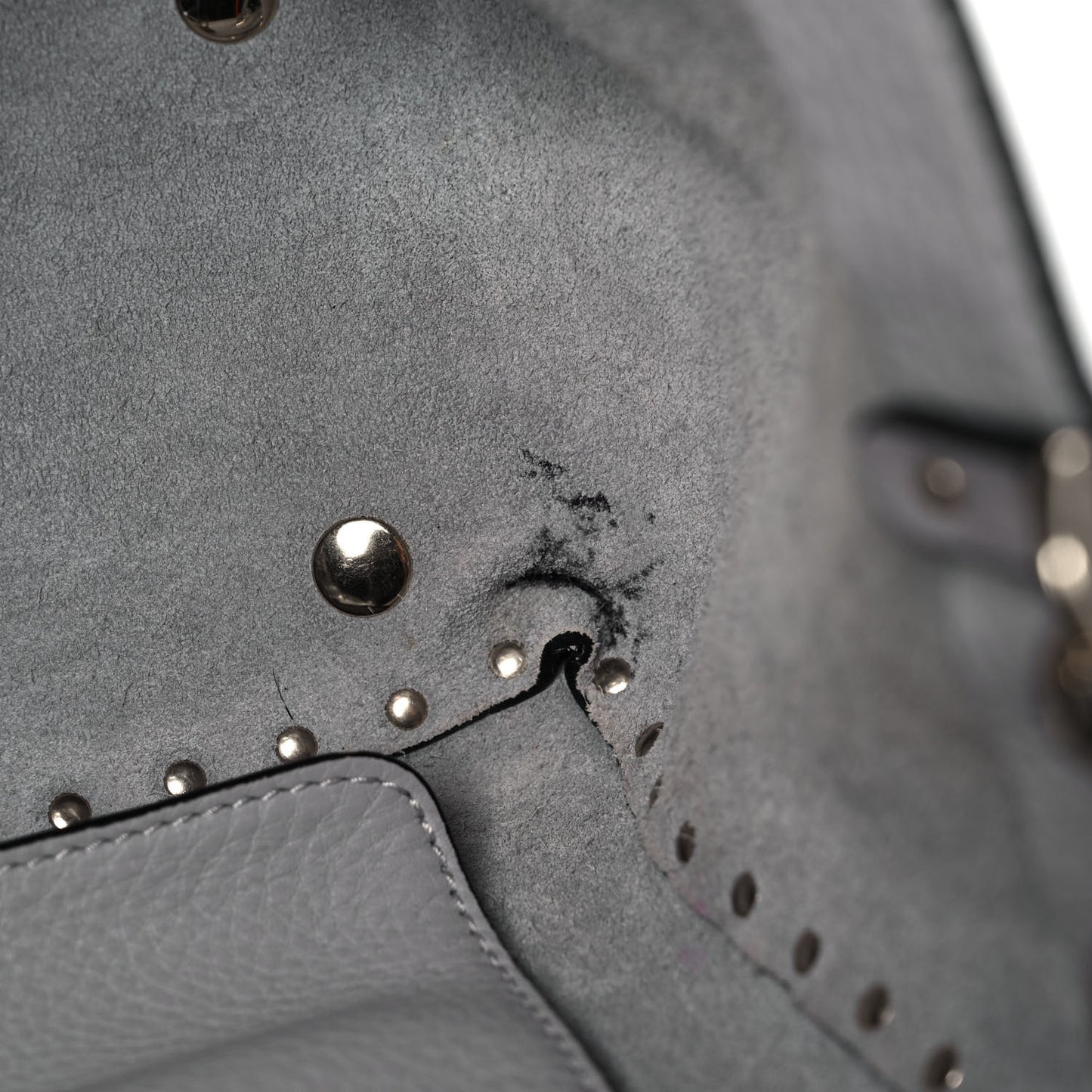 Grained Calfskin Small Rockstud Tote Light Stone