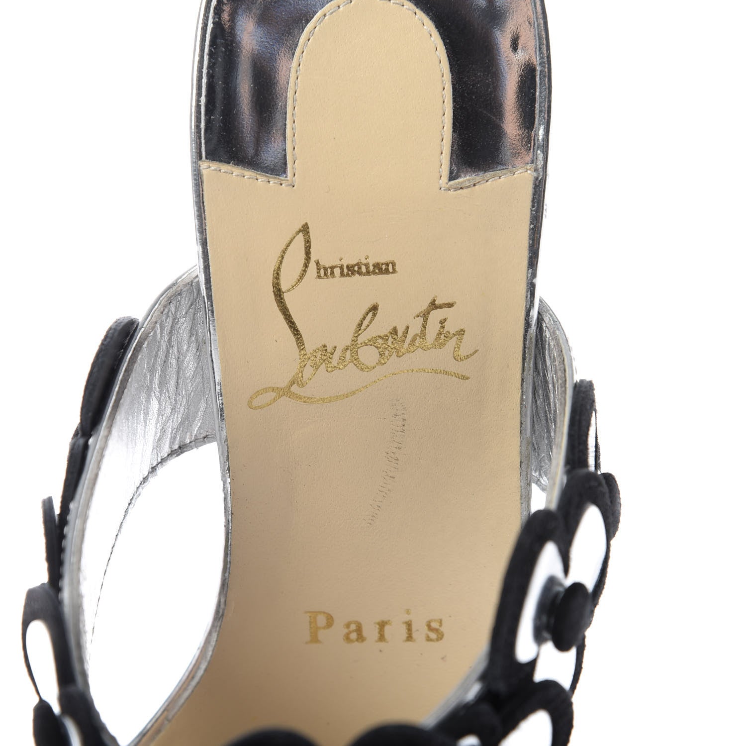 Christian Louboutin Metallic Calfskin Tres Pansy 85 Slide Sandals 37.5 Silver 7 of 9