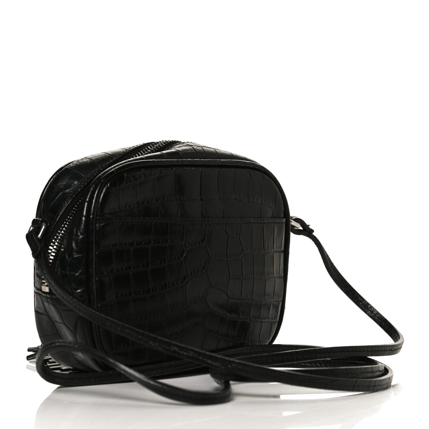 Saint Laurent Calfskin Crocodile Embossed Monogram Blogger Bag Black 3 of 10