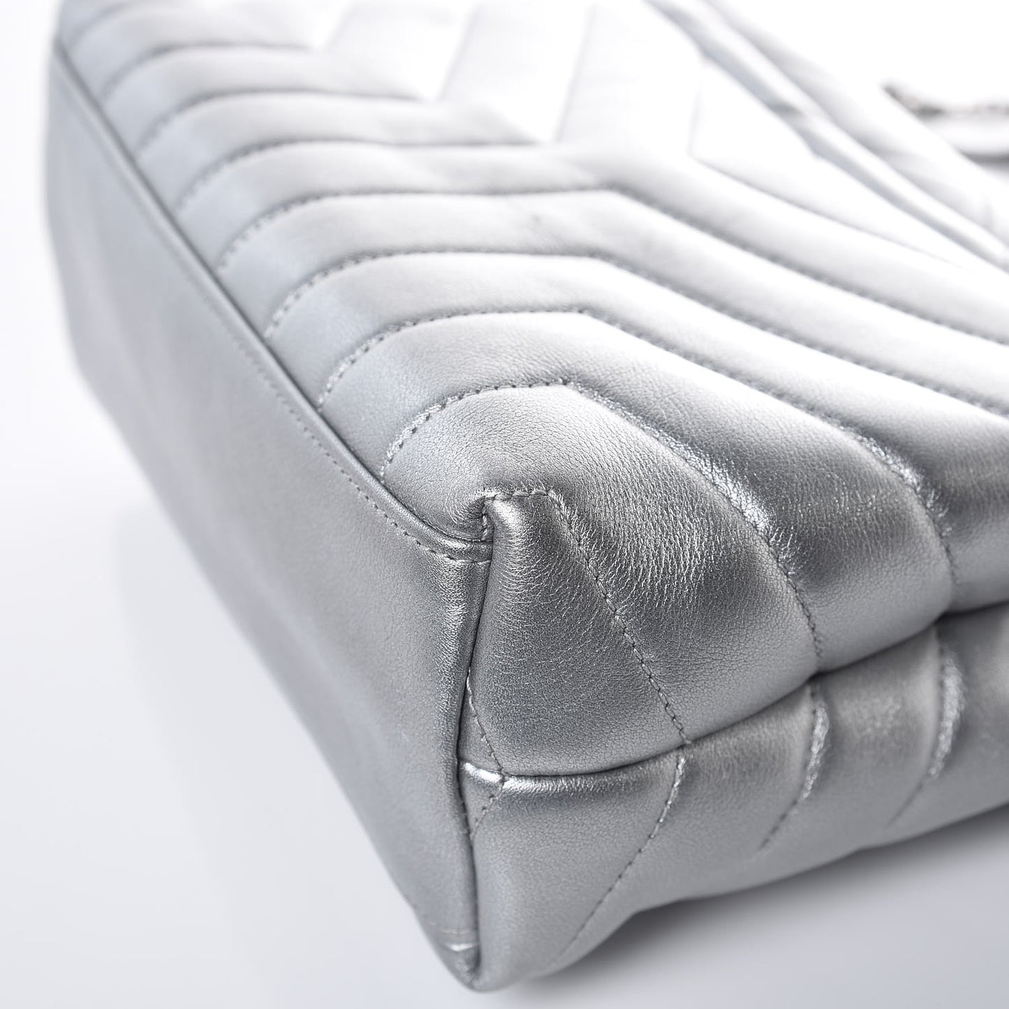 Calfskin Y Quilted Monogram Small Loulou Chain Satchel Silver
