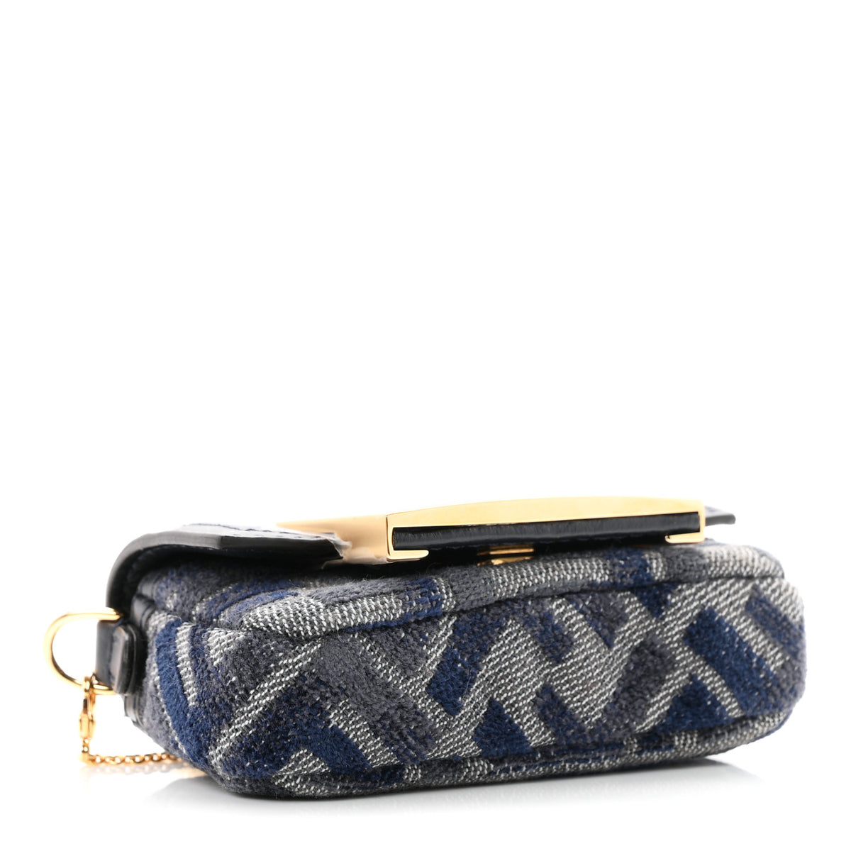 Fendi Fabric Vitello Jacquard FF Nano Maxi Buckle Baguette Charm Blue Grey 6 of 19