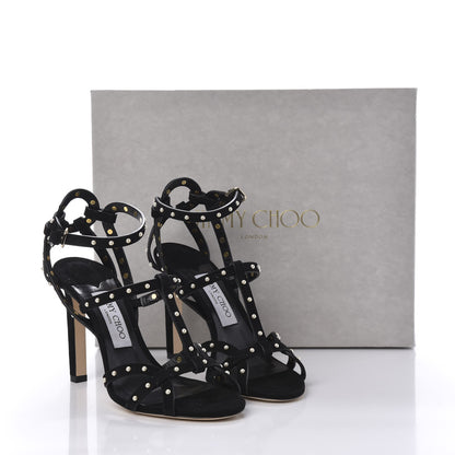 Jimmy Choo Suede Pearls Beverly 100 Sandals 37.5 Black 10 of 10