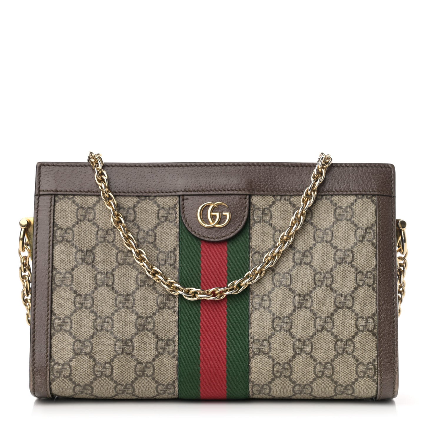 GG Supreme Monogram Web Small Ophidia Chain Shoulder Bag Brown