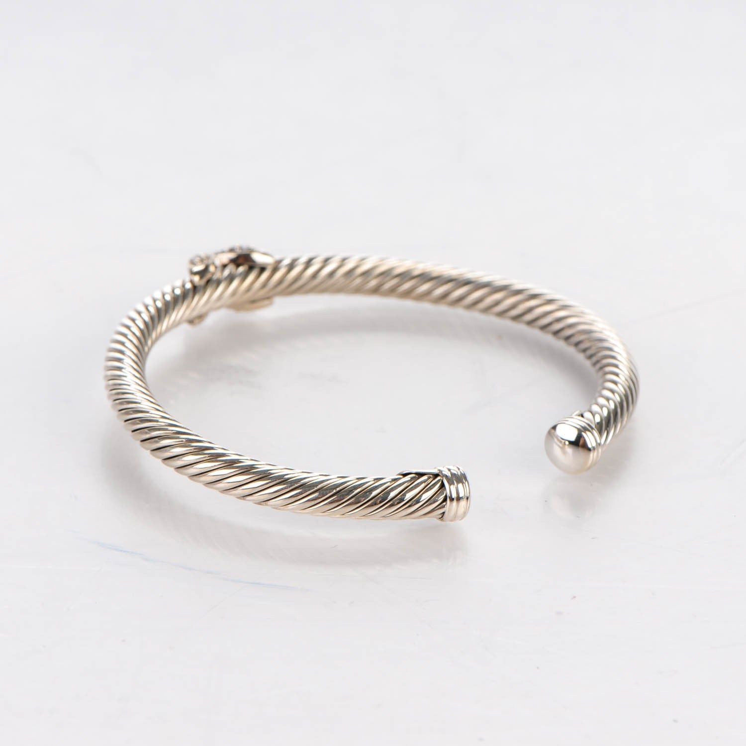 David Yurman Sterling Silver 18K White Gold Diamond Pave 5mm X Cable Bracelet 3 of 4