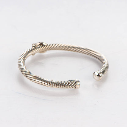 David Yurman Sterling Silver 18K White Gold Diamond Pave 5mm X Cable Bracelet 3 of 4