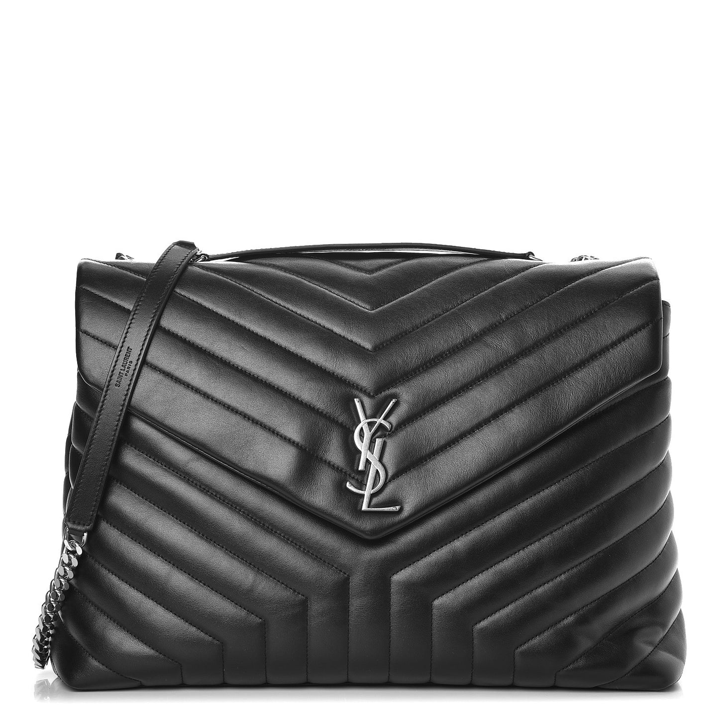Calfskin Y Quilted Monogram Large Loulou Chain Satchel Black