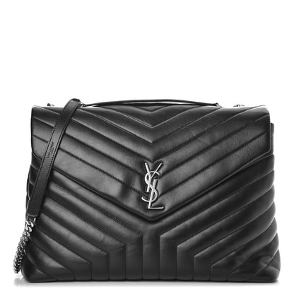 Saint Laurent Calfskin Y Quilted Monogram Large Loulou Chain Satchel Black 1 of 9
